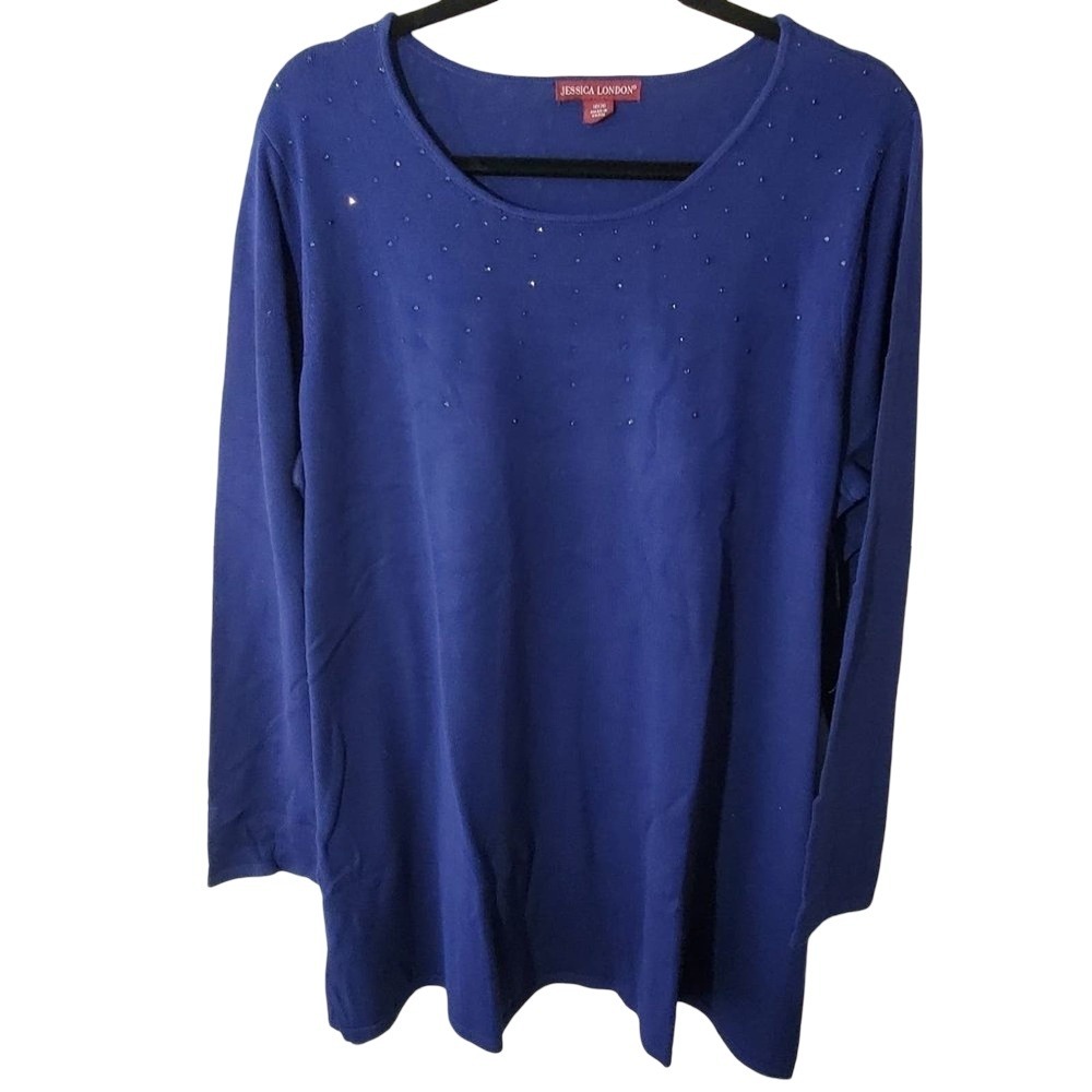 Jessica London Royal Blue Long Sleeve Embellished Top Womens 18 20 Plus Size 2X